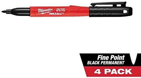 Milwaukee 48-22-3104 Inkzall Point Marker, Fine, Black, 4-Pack