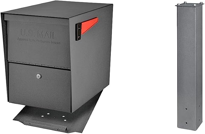 Mail Boss 7205 Package Master Curbside Locking Security Mailbox | Granite 21.5 x 12 x 16.5 inches & 7126 Surface Mount, Granite Mailbox Post