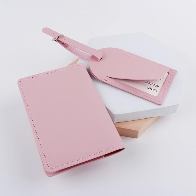 Belsmi Passport and Luggage Tags Set Travel Suitcase Tag (Style 1 - Pink)
