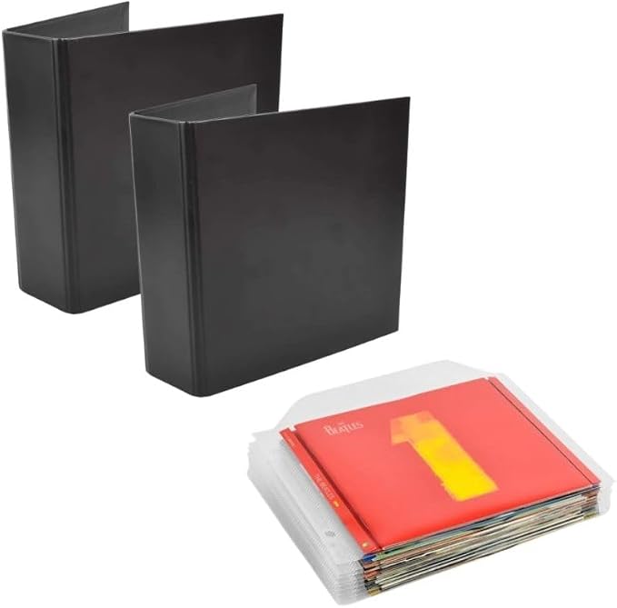 Tarifold CD Storage Bundle, 100 Binder Sleeves and 2 Binders, 2-Ring Holes | Holds CD, cover art and booklet, secure closing flap, 25 sleeves per binder, polypropylene, saves up to 70% storage space