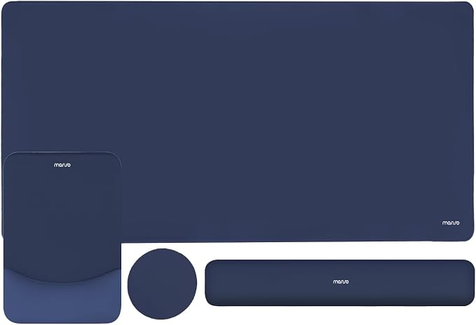 MOSISO Keyboard Mouse Pad Set, Large Gaming Mouse Pad&Keyboard Wrist Rest | Rectangular Mousepad with Wrist Rest&Coaster, Ergonomic Non-Slip&Easy Typing Pad with Curved Silicone Lining, Navy Blue