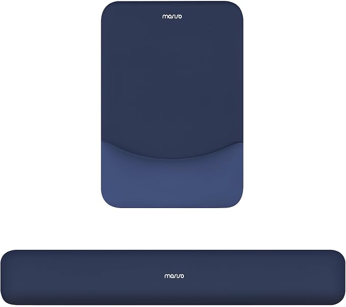 MOSISO Wrist Rest Support Mouse Pad & Keyboard Set, Navy Blue | Rectangular Ergonomic Mousepad, Non-Slip Base, Home/Office Pain Relief & Easy Typing, Neoprene Cloth & Raised Silicone Lining