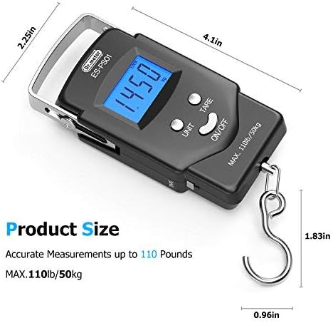 Dr.meter Fish Scale, 110 lb Digital Luggage Scale with Tape | 110 lb Capacity, Backlit LCD, Built-In Tape, Includes 2 AAA Batteries, Compact Pocket Size