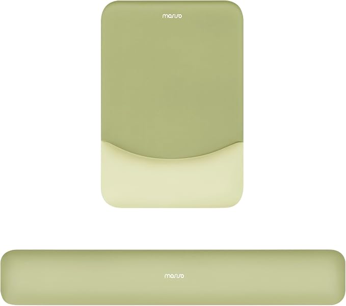 MOSISO Wrist Rest Support Mouse Pad & Keyboard Set, Olive Green | Rectangular Ergonomic Mousepad, Non-Slip Base, Home/Office Pain Relief & Easy Typing, Neoprene Cloth & Raised Silicone Lining