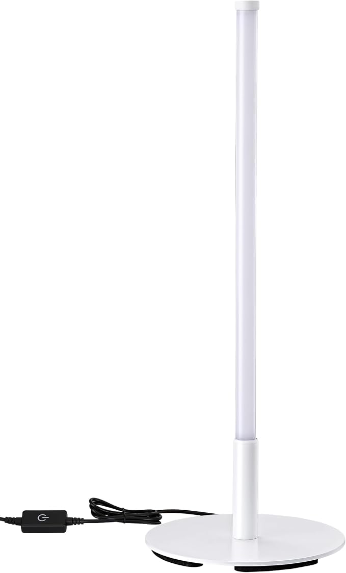 EDISHINE LED Table Lamp, Minimalist Desk Lamps for Home Office, White | Dimmable, 3 Color Temperature, Power Cord Touch Switch, Metal Finish, Ideal for Bedroom, Living Room