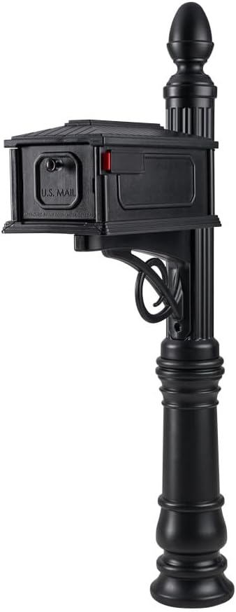 Architectural Mailboxes Stratford Plastic Mailbox and Post Kit, SC000BAM, Black, Medium Capacity | Includes the matching post and all hardware. Durable plastic build with weather-resistant outdoor construction. USPS approved