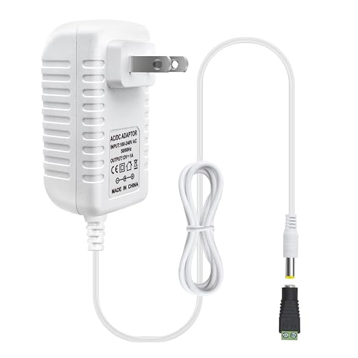 12V Power Supply, 12 Volt 1A 12W DC Power Supply, White Switching LED Power Adapter, AC 110V to 12V Wall Mounted Transformer Plug for LED Strip Lights with 5.5/2.1 DC Female Connector