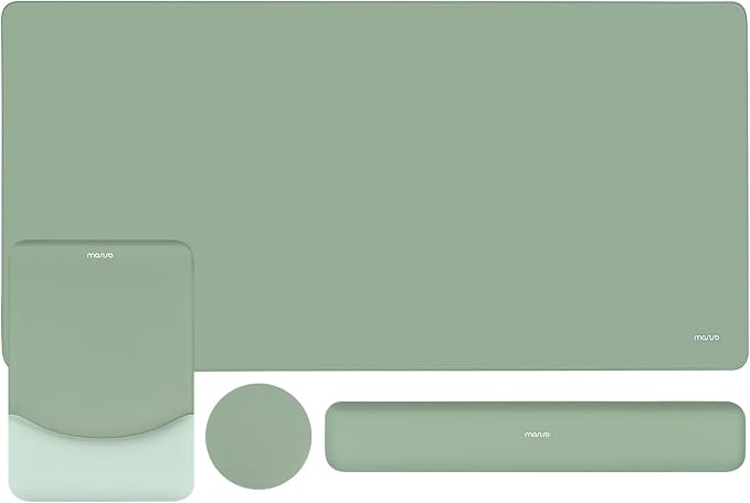 MOSISO Keyboard Mouse Pad Set, Large Gaming Mouse Pad&Keyboard Wrist Rest | Rectangular Mousepad with Wrist Rest&Coaster, Ergonomic Non-Slip&Easy Typing Pad with Curved Silicone Lining, Antique Green