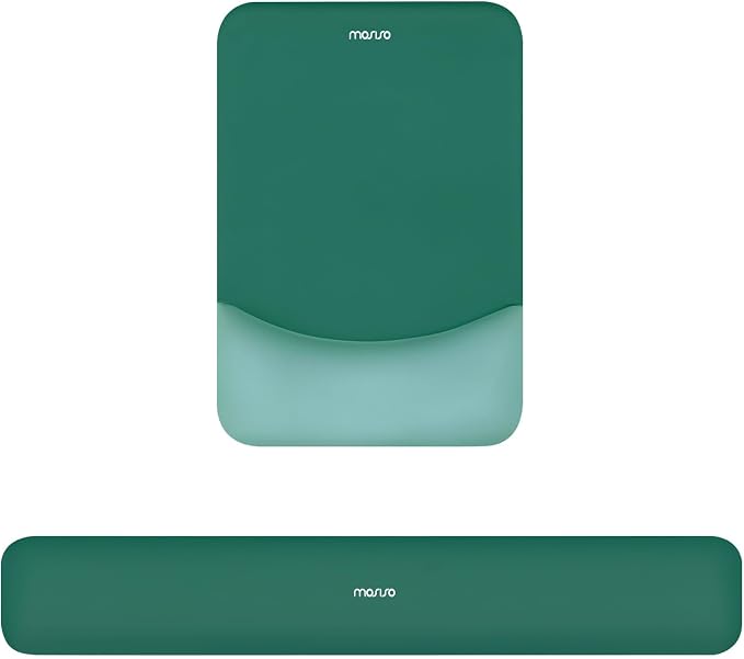 MOSISO Wrist Rest Support Mouse Pad & Keyboard Set, Peacock Green | Rectangular Ergonomic Mousepad, Non-Slip Base, Home/Office Pain Relief & Easy Typing, Neoprene Cloth & Raised Silicone Lining