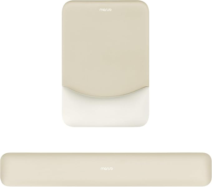 MOSISO Wrist Rest Support Mouse Pad & Keyboard Set, Khaki | Rectangular Ergonomic Mousepad, Non-Slip Base, Home/Office Pain Relief & Easy Typing, Neoprene Cloth & Raised Silicone Lining