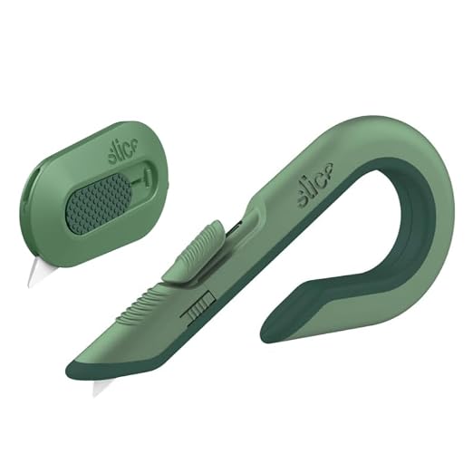 Slice Box Cutter, Heavy Duty Utility Knife, Safe Ceramic Blade Lasting 11x Longer than Metal, Sage, Combo Pack