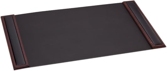 Dacasso Wood & Leather Pad with Side Rails Luxury Leather Desk Blotter for Writing, 34” x 20”, Walnut & Black