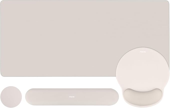 MOSISO Wrist Rest for Mouse Pad Set, Large Gaming Deskpad, Stone Gray | Circle Curved Mousepad&Keyboard Wrist Rest&Coaster, Ergonomic Non-Slip Mousepad&Easy Typing Pad with Silicone Lining