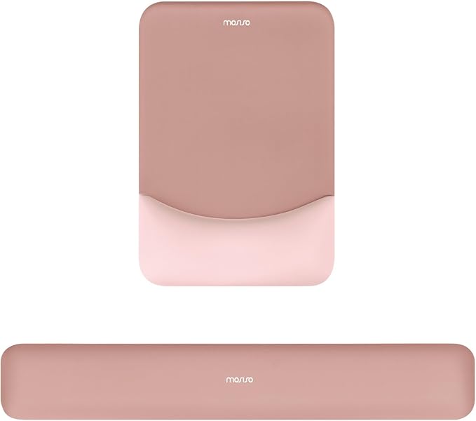 MOSISO Wrist Rest Support Mouse Pad & Keyboard Set, Salmon Pink | Rectangular Ergonomic Mousepad, Non-Slip Base, Home/Office Pain Relief & Easy Typing, Neoprene Cloth & Raised Silicone Lining