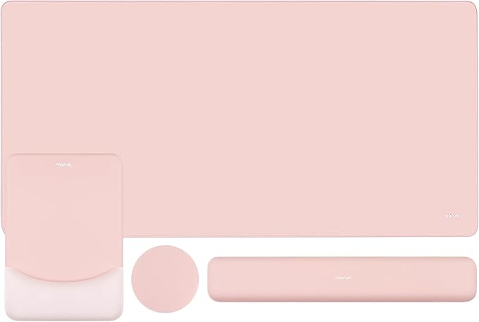 MOSISO Keyboard Mouse Pad Set, Large Gaming Mouse Pad&Keyboard Wrist Rest | Rectangular Mousepad with Wrist Rest&Coaster, Ergonomic Non-Slip&Easy Typing Pad with Curved Silicone Lining, Baby Pink