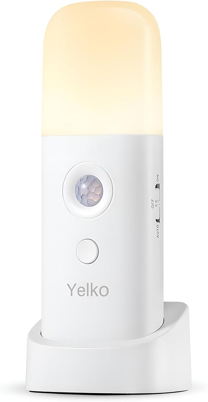 YELKO Rechargeable Night Light, Motion Sensor, Warm White 1Pack | Handheld Portable, Dimmable, 2000mAh Battery Powered, 5-Level Brightness, For Seniors Kids Adults
