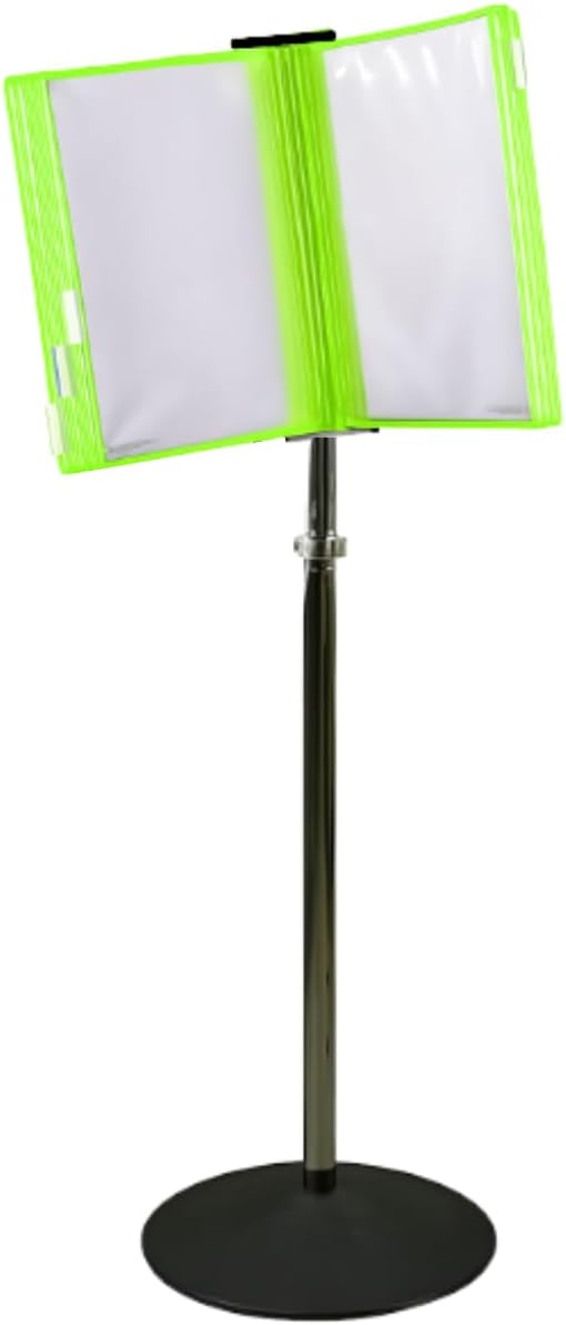 Tarifold Adjustable Floor Reference Display Stand, Fluorescent Green | 10 double-sided pockets hold 20 letter-size sheets, adjustable floor stand, durable metal bracket, easy to assemble