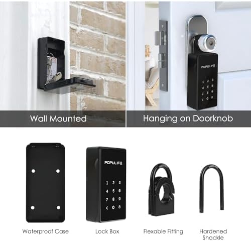 【Updated Version】 Populife Smart Key Lock Box for Outside, Wireless Lock Box for House Key, Hide a Key Outdoor, Electronic Digital Lockbox for Realtor Airbnb Smart Bluetooth Padlock, No WiFi Need