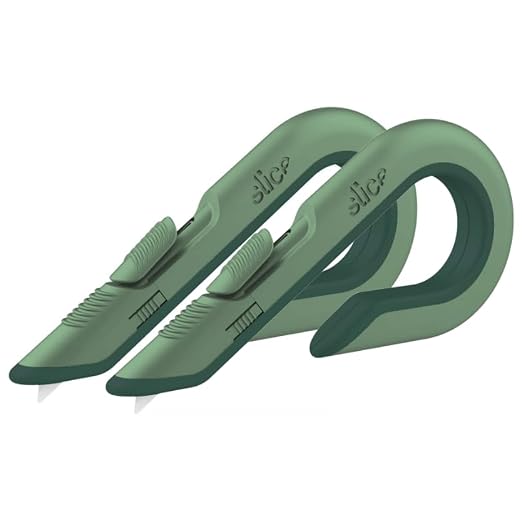 Slice Box Cutter, Heavy Duty Utility Knife, Safe Ceramic Blade Lasting 11x Longer than Metal, Sage, 2 Pack
