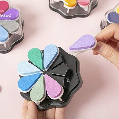 YPSelected 8 Assorted Multi Colours Waterdrop Shaped Craft Rubber Stamps Petal Ink Pads for Paper Wood Fabric (Set 1029)