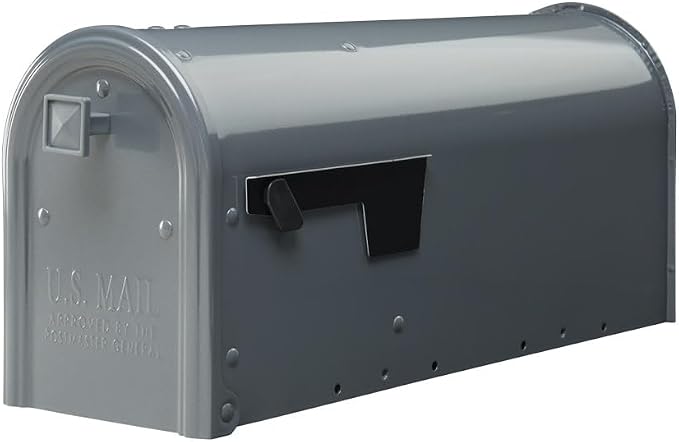 Architectural Mailboxes Edson Post Mount Mailbox, Gunmetal Grey, Medium | Galvanized steel build for outside with rust-resistant powder-coat finish and a magnetic door closure. USPS approved.