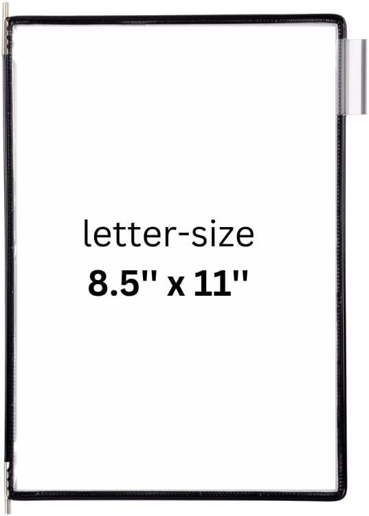Tarifold Replacement Pivoting Pockets, Letter Size, Black, 10 Pack | 10 non-glare wire-reinforced PVC pockets hold 20 letter-size sheets, snap-on index tabs included, top-loading