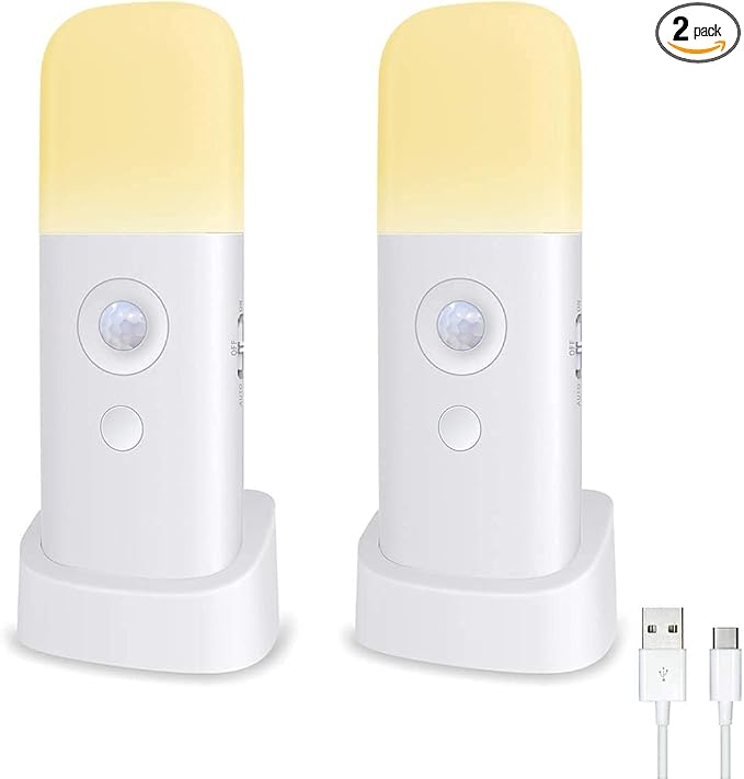 CREWEEL Motion Sensor Night Light Indoor, 2000mAh Battery Operated Lights, Cordless Table Lamps for Kids, 5 Stages Dimmable LED Nursery Night Lights for Bedroom, Bathroom, Hallway