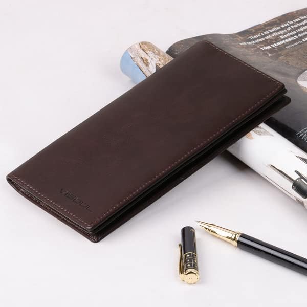 VISOUL Leather Checkbook Cover Wallet for Men with RFID Blocking, Mens Long Bifold Cash Tall Wallet with 11 Credit Card Slots 1 ID Window (Coffee)