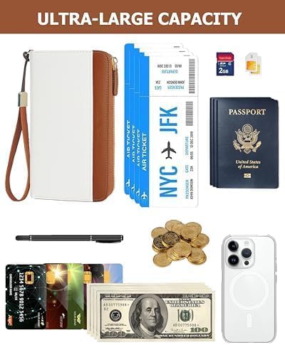 Large Travel Wallet for Women | RFID Blocking Zipper Wallet,Passport Holder Clutch with Wristlet