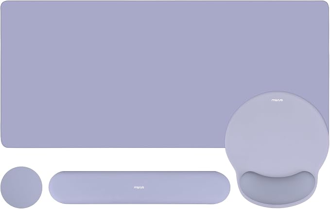 MOSISO Wrist Rest for Mouse Pad Set, Large Gaming Deskpad, Lavender Gray | Circle Curved Mousepad&Keyboard Wrist Rest&Coaster, Ergonomic Non-Slip Mousepad&Easy Typing Pad with Silicone Lining