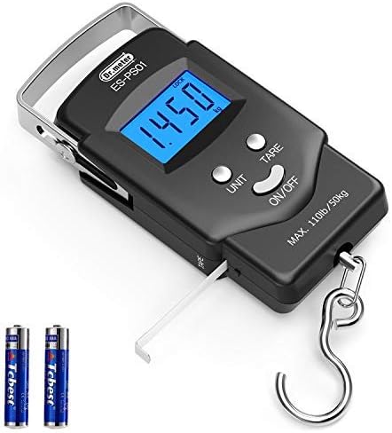 Dr.meter Fish Scale, 110 lb Digital Luggage Scale with Tape | 110 lb Capacity, Backlit LCD, Built-In Tape, Includes 2 AAA Batteries, Compact Pocket Size