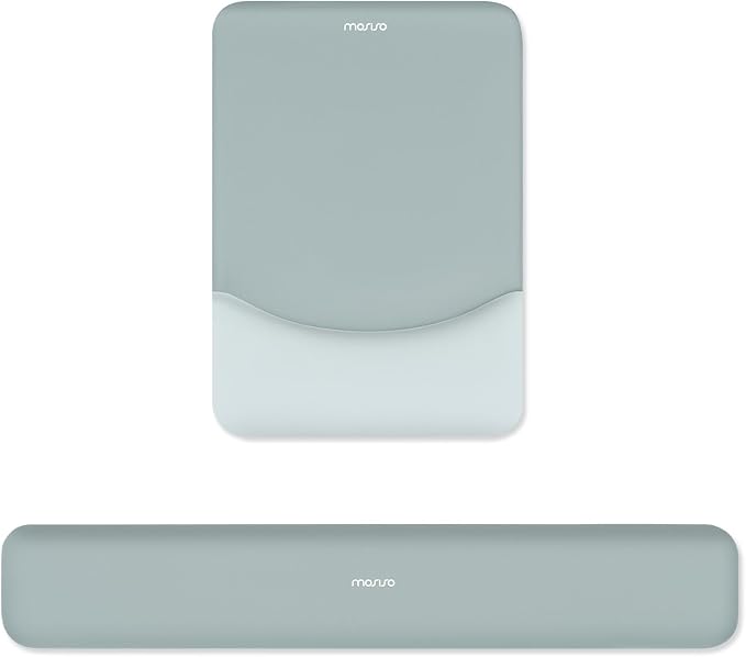 MOSISO Wrist Rest Support Mouse Pad & Keyboard Set, Powder Blue | Rectangular Ergonomic Mousepad, Non-Slip Base, Home/Office Pain Relief & Easy Typing, Neoprene Cloth & Raised Silicone Lining