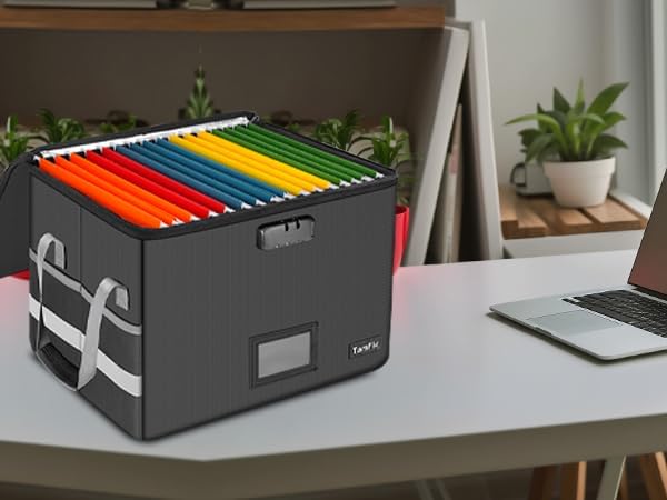 Tamfile Large File Box with lock, 5200°F Fireproof File Box for Documents | fireproof document box with Handle, for Hanging Letter/Legal Folder, Collapsible Filing Box for Home Office