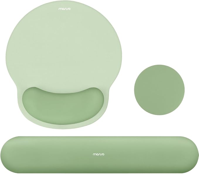 MOSISO Wrist Rest Support for Mouse Pad&Keyboard Set, Laurel Green | Circle Curved Ergonomic Mousepad Non-Slip Base Home/Office Pain Relief&Easy Typing Pad with Soft Cloth&Silicone Lining