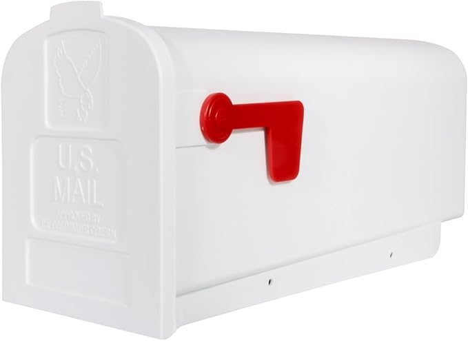 Architectural Mailboxes Parsons Plastic Post Mount Mailbox, Compatibility Code A, PL10W0AM, White, Medium Capacity, 1 Count (Pack of 1) | Durable plastic build with weather-resistant outdoor construction. USPS approved.