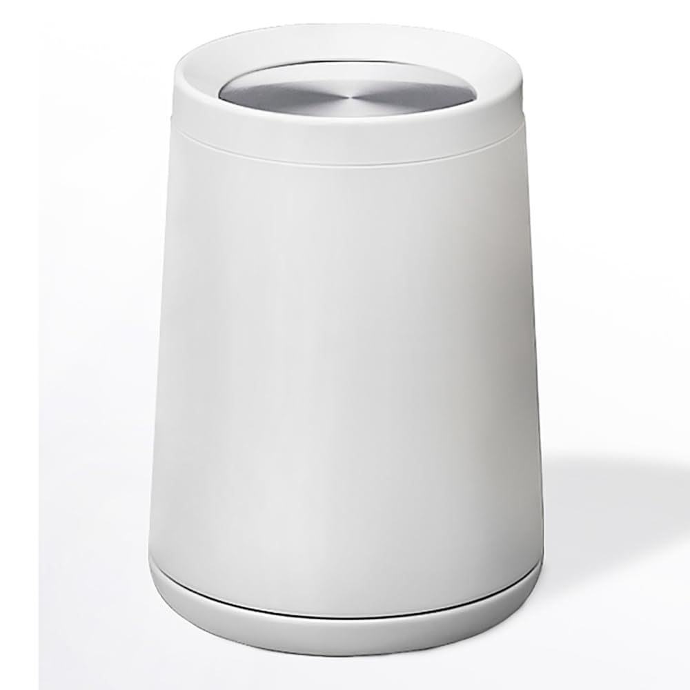 10 L/2.6Gallen,Swing Lid Trash Can,Metal Garbage Can with Flipping Lid,for Bathroom,Living Room,Bedroom,Hotel,Office, Laundry Room(White)