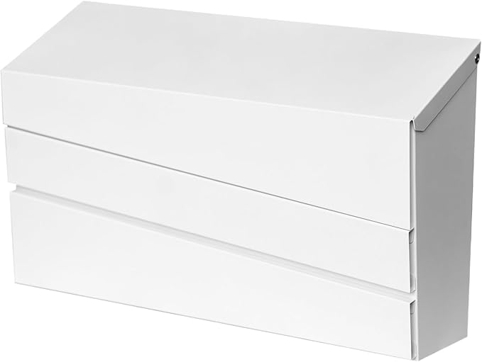 Wall-Mounted Mailbox, White Modern Large Capacity Drop Mailboxes for Outside, Rust-Proof Galvanized Steel Post Box (No Keys Locking)