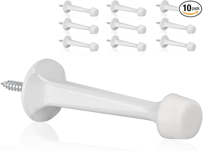 10 Pack Solid Rigid Door Stops - Heavy Duty Door Stoppers Wall Protector with Soft Rubber Tips, White