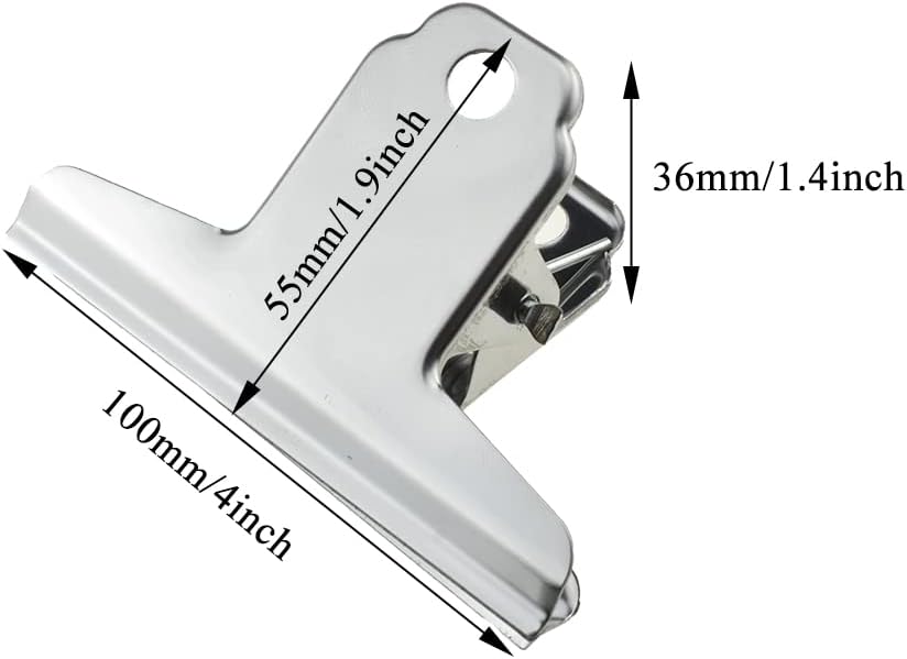 HAHIYO 4inch Silver Bulldog Clips Metal File Hinge Binder Clamps Save Space Strong Spring Jaws Rock Solid Grip Book Lay Flat Deburred Edge for Hang Photos Wall Grid Dog Food 11PCS