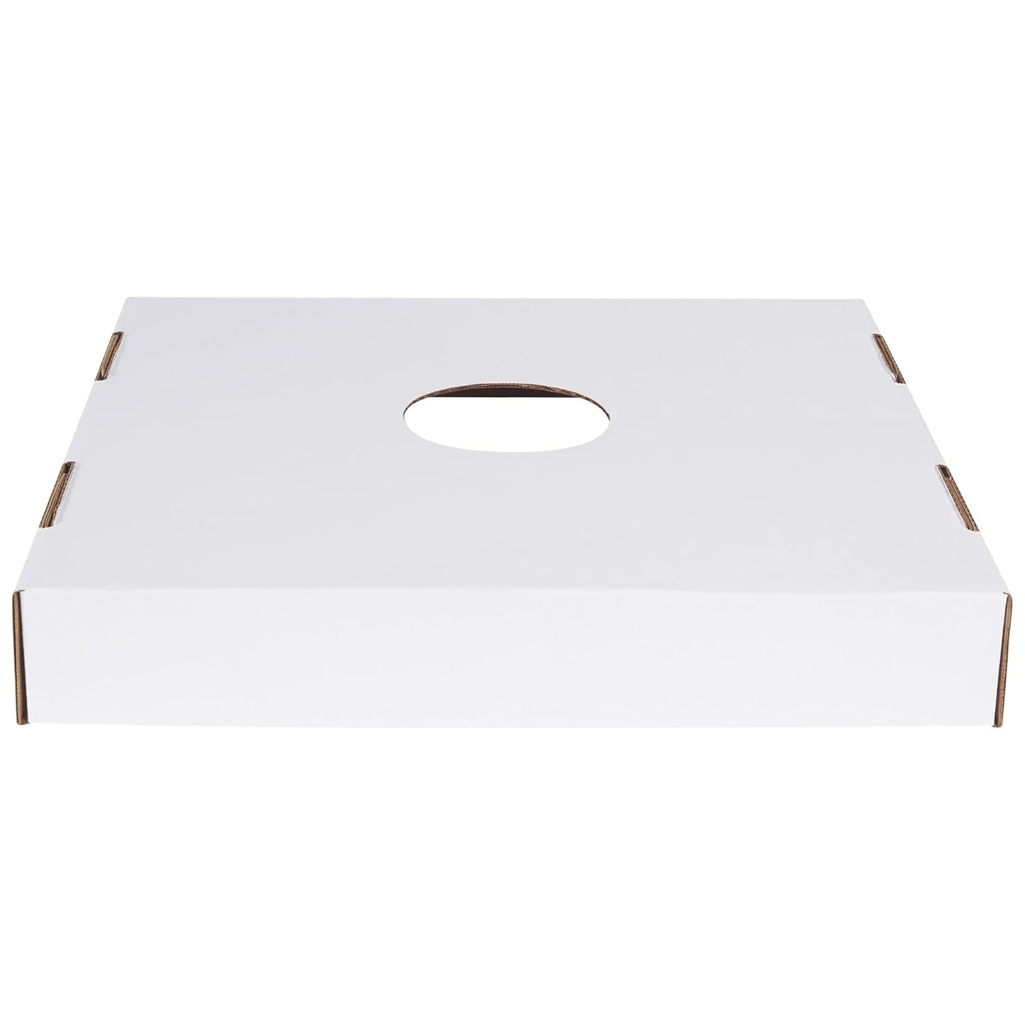 AVIDITI 40 or 50 Gallon Corrugated Cardboard Trash Can and Recycling Bin Lids with Hole (10-Pack) 18"L x 18"W x 3"H, White, Reusable and Disposable Garbage Lid for Parties and Outdoor Events