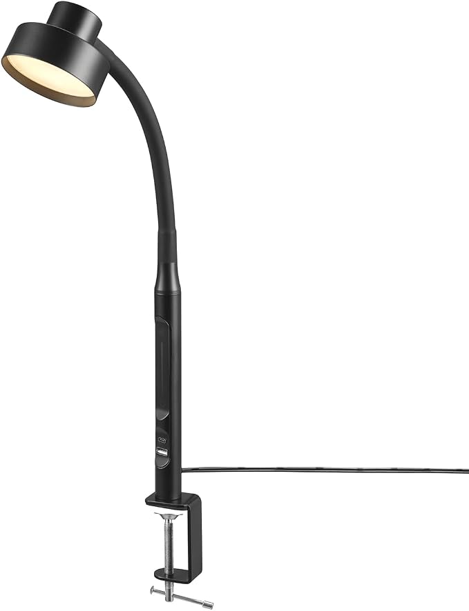 Globe Electric 15" LED Integrated Matte Black Clamp Desk Lamp with Adjustable Silicone Gooseneck