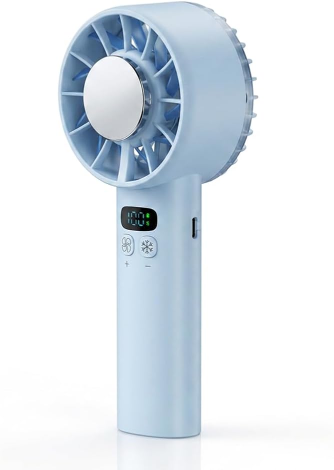Brezio Pro Handheld Fan with 2026 TEC Cooling Plate, 100-Speed Turbo Airflow, USB-C Fast Charging, Handheld/Tabletop Fan for Travel, Outdoor, Office, Camping (Mist Blue)