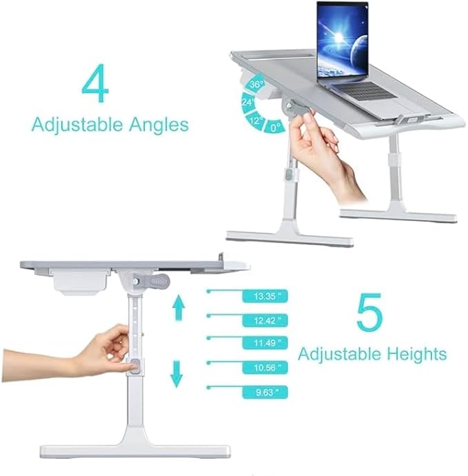 Lap Table, Foldable Adjustable Laptop Lap Desk for Bed and Sofa, X-Large with 2 Drawers, Grey