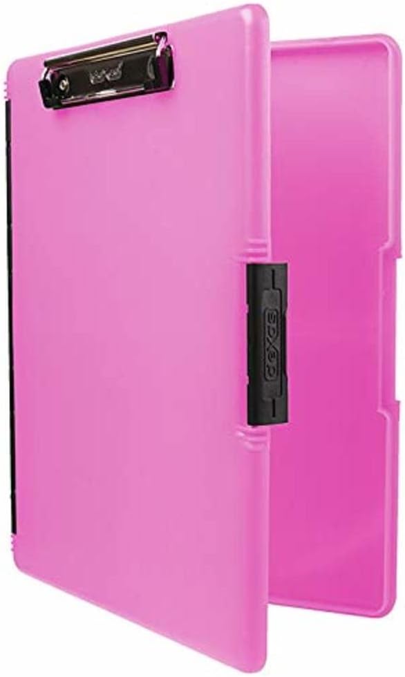 Dexas Slimcase 2 Plastic Clipboard with Storage and Side Opening, Neon Pink, Office Supplies Clipboards to Organize, Carry and Store, A4 Holder, Style and Functionality Nursing Clipboards