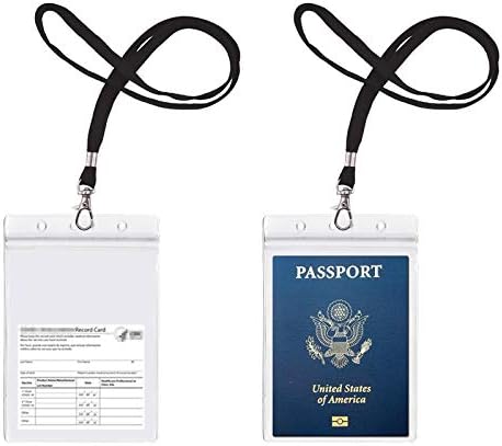Passport Badge Holders with Extra PVC ID Card Holder and Woven Lanyards Ideal for Cruise and Vacation by CypesCrafts(2Pack Black Lanyards)