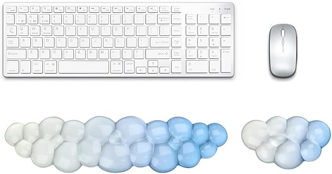 YOWKA Ergonomic Wrist Rest Set for Keyboard and Mouse, Cooling Gel Support (Blue)