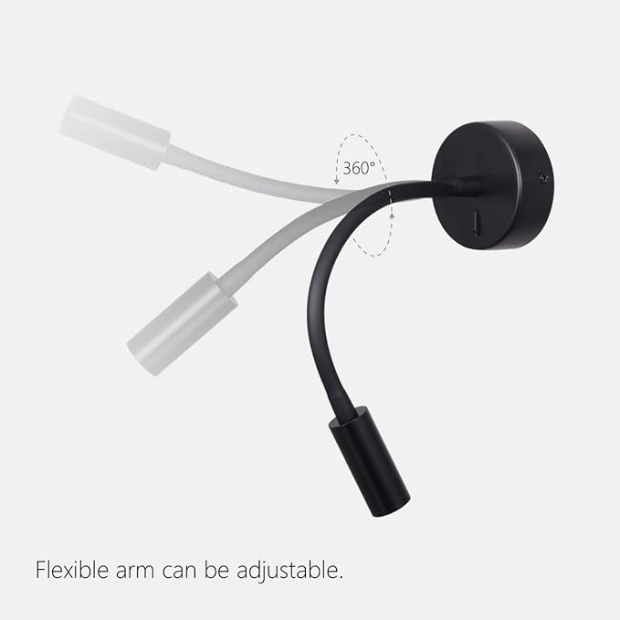 Wall Mounted Reading Lamp LED 3W Warm White 3000K Hardwired for Reading Matt Black(Black Hard-Wired 2PCS)
