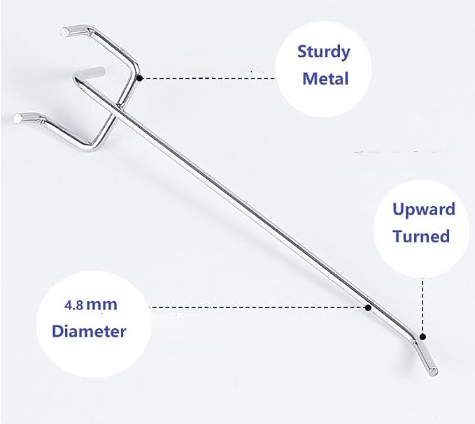 8 Inch Heavy Duty Pegboard Hooks, 12 Pack, Stainless Steel Chrome Finish, Universal Fit for 1/8 and 3/16 Inch Boards, Garage and Tool Storage Organization