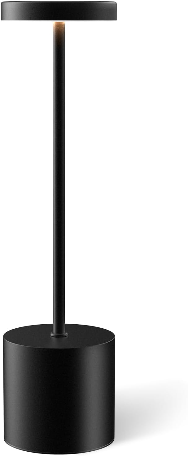 AUDLES Cordless Table Lamp, 5000mAh Rechargeable Lamp with Touch Control & Stepless Dimming, 3 Light Modes, IP54 Waterproof Portable Light for Dining Table, Patio, Bathroom, Power Outage (Black)