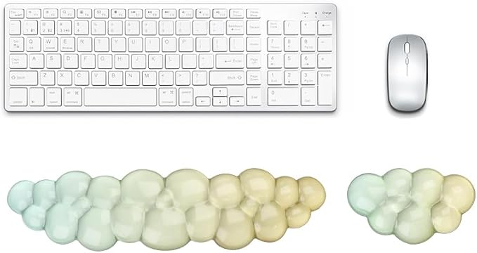 YOWKA Ergonomic Wrist Rest Set for Keyboard and Mouse, Cooling Gel Support (Green-Yellow)